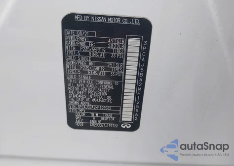 2021 Infiniti Qx50 Luxe from USA, damaged, VIN 3PCAJ5BA2MF125562